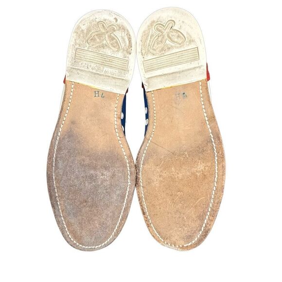 BOB WOLF Vintage Bowling Shoes Red Blue Tan Size 6.5-7 - Picture 12 of 14